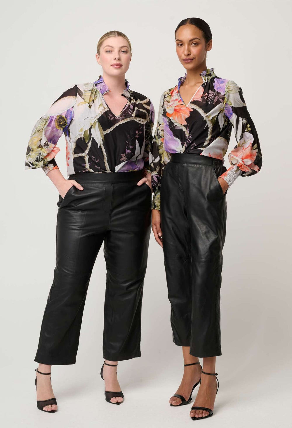 OnceWas Colette Cotton Silk Shirred Collar Blouse in Tangled Blossom