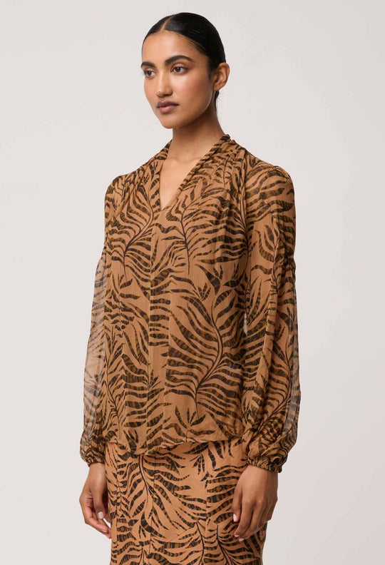 OnceWas Camille Sheer Viscose Blouse in Exotica