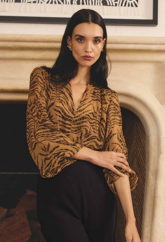 Camille Sheer Viscose Blouse in Exotica
