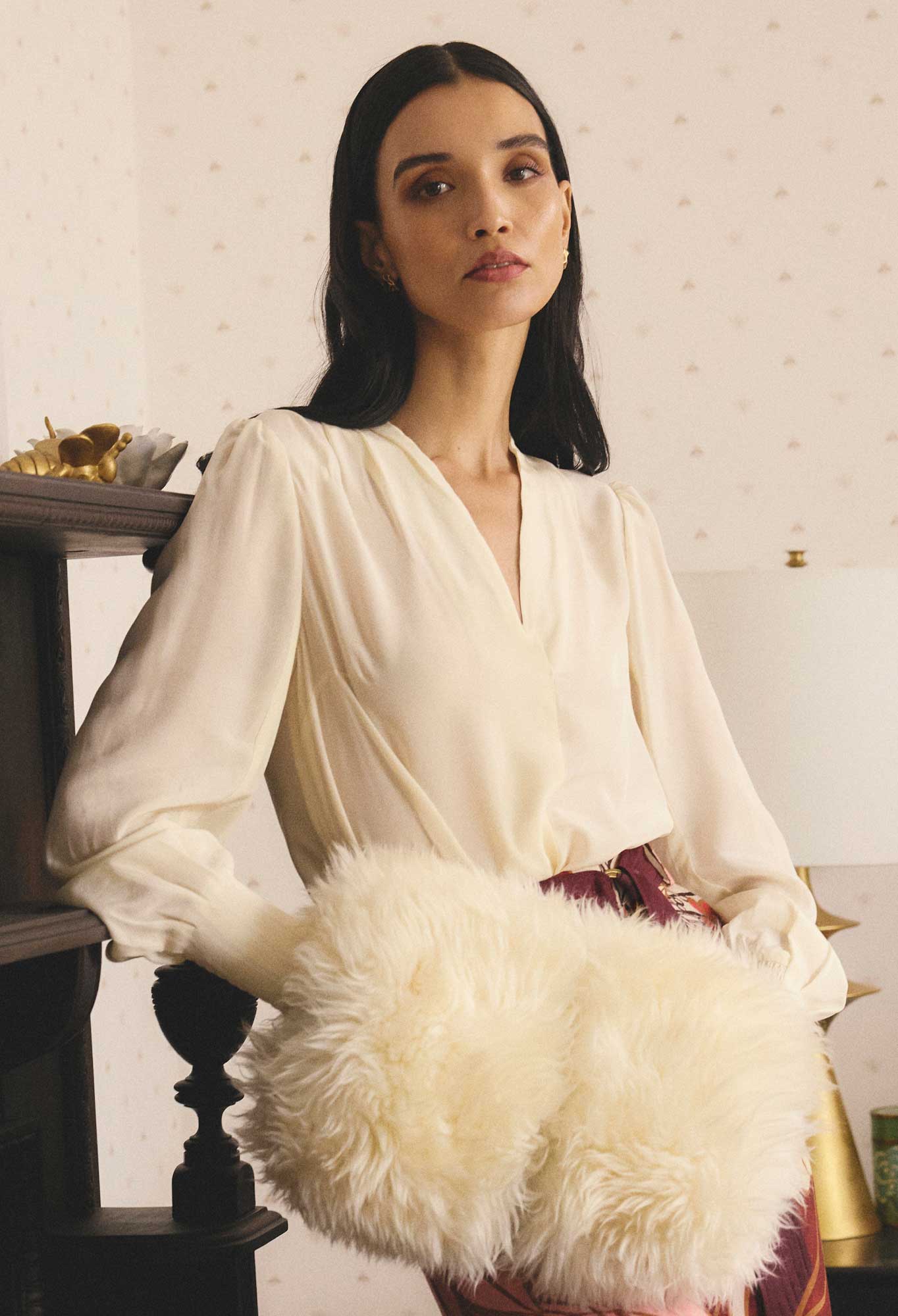 OnceWas Eden Silk Pleated Shirt in Cloud