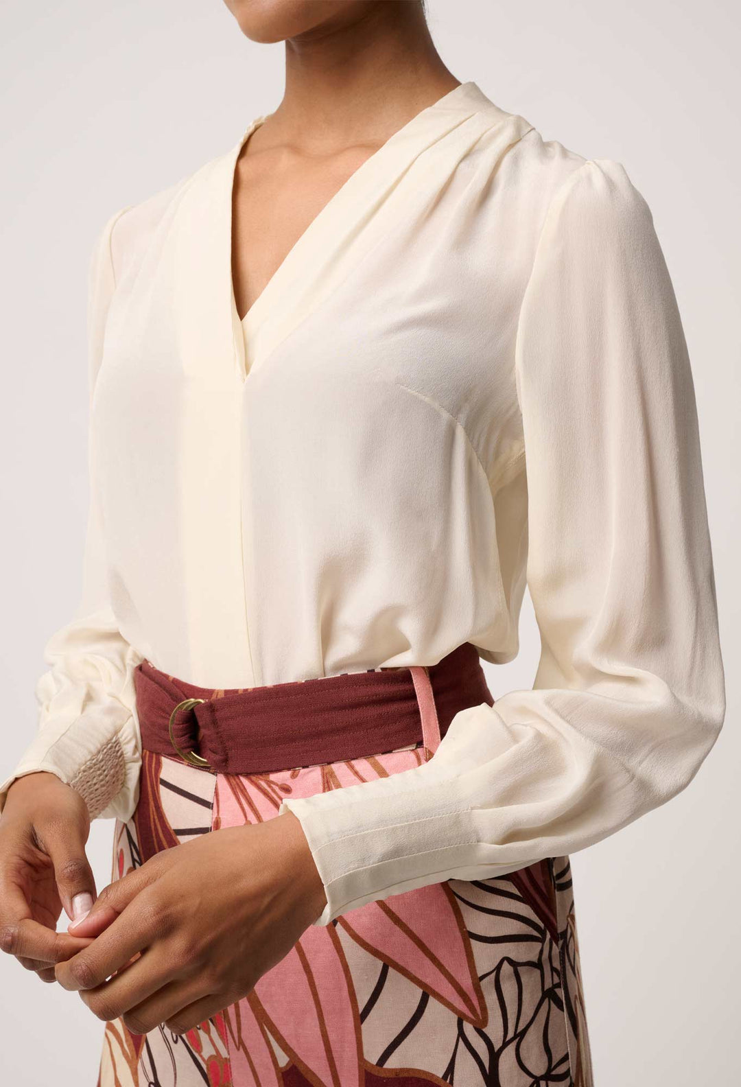 OnceWas Eden Silk Pleated Shirt in Cloud