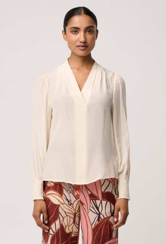OnceWas Eden Silk Pleated Shirt in Cloud
