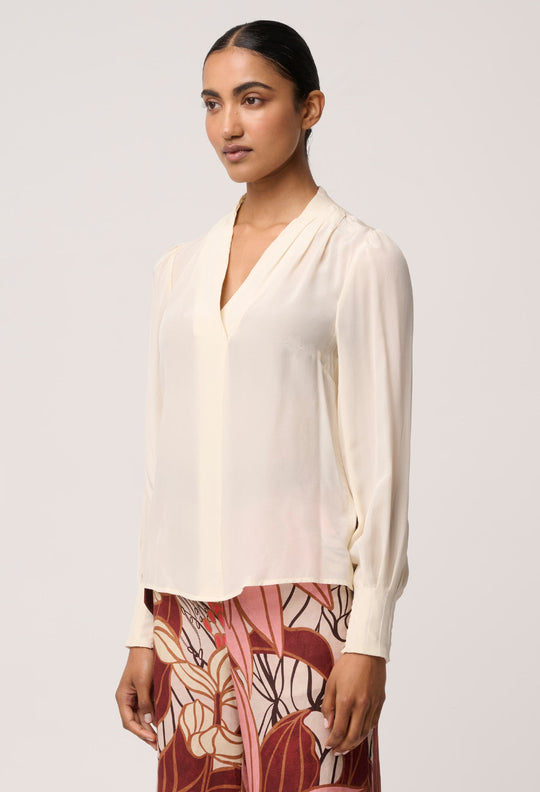 OnceWas Eden Silk Pleated Shirt in Cloud