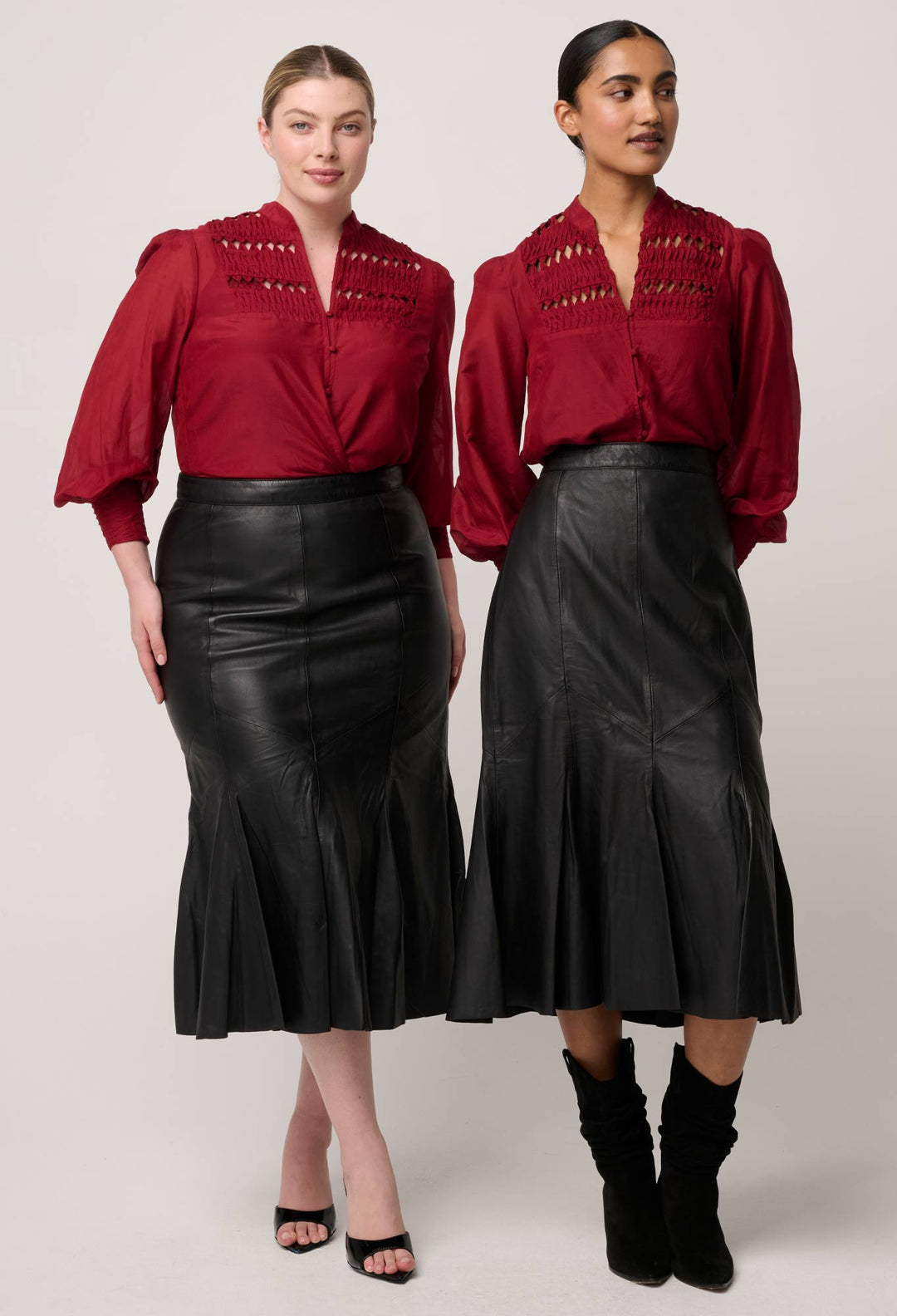 OnceWas Gillian Cotton Silk Smocked Shirt in Ruby