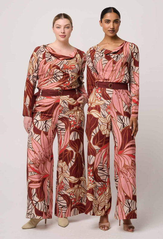 OnceWas Serene Gold Detail Cupro Viscose Stretch Print Top in Cathedral Botanic