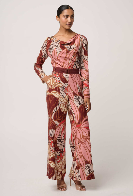 OnceWas Serene Gold Detail Cupro Viscose Stretch Print Top in Cathedral Botanic