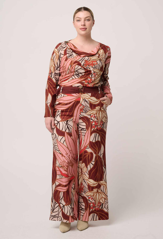 OnceWas Serene Gold Detail Cupro Viscose Stretch Print Top in Cathedral Botanic