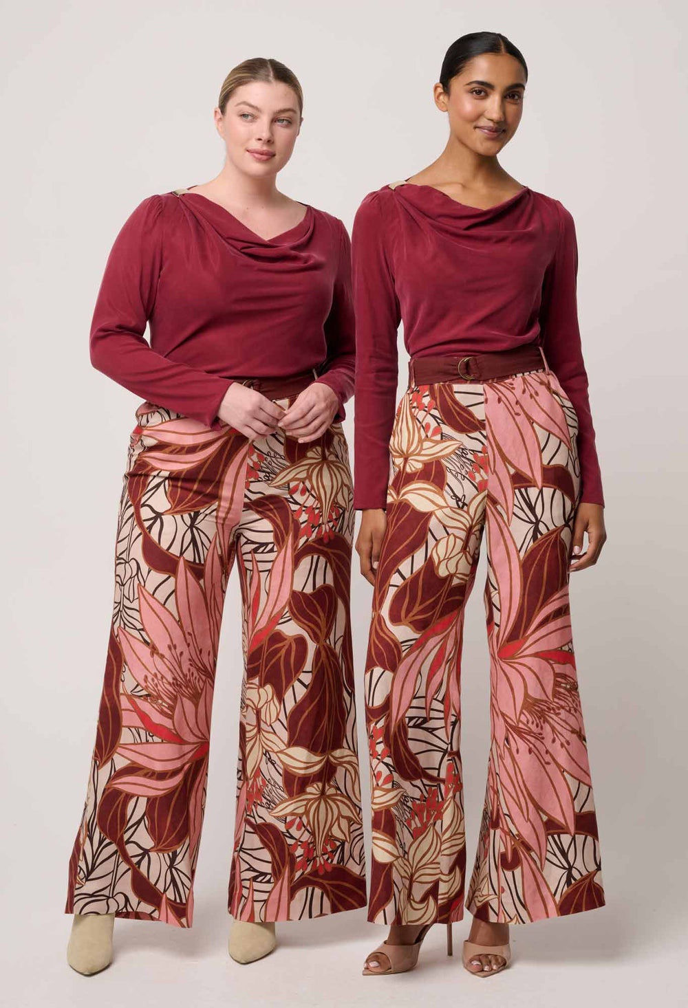 OnceWas Serene Gold Detail Cupro Viscose Stretch Top in Ruby