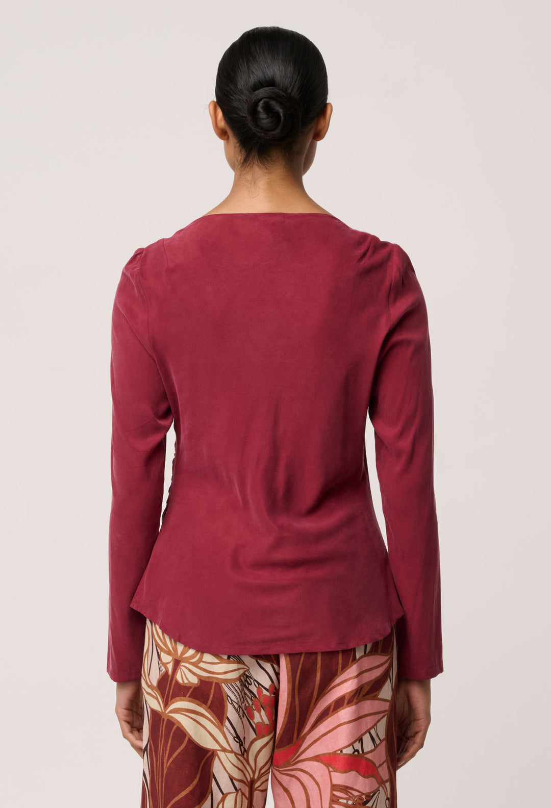OnceWas Serene Gold Detail Cupro Viscose Stretch Top in Ruby