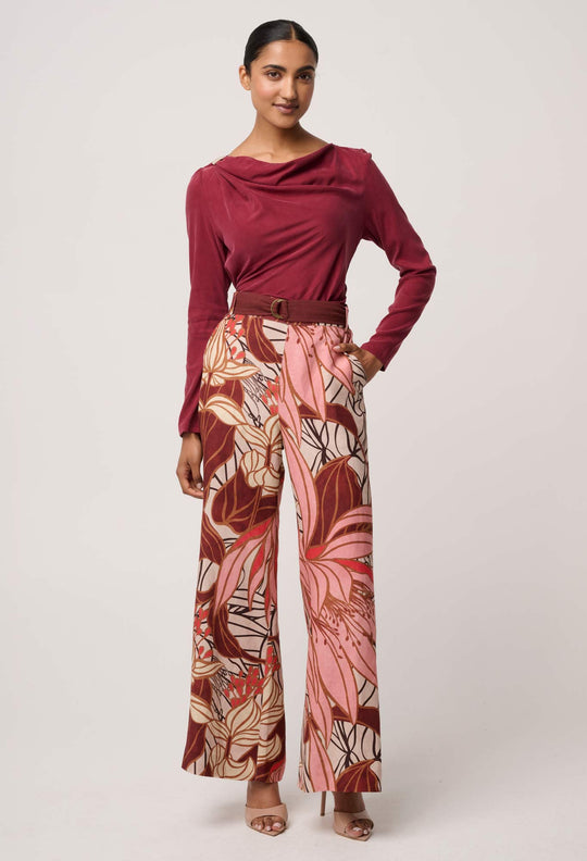 OnceWas Serene Gold Detail Cupro Viscose Stretch Top in Ruby