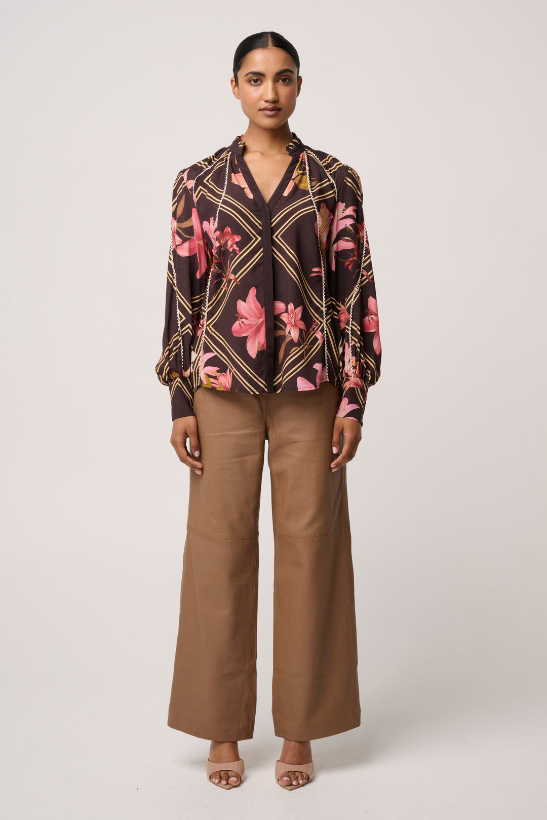 Illusion Viscose Blend Printed Blouse in Obsidian Bloom