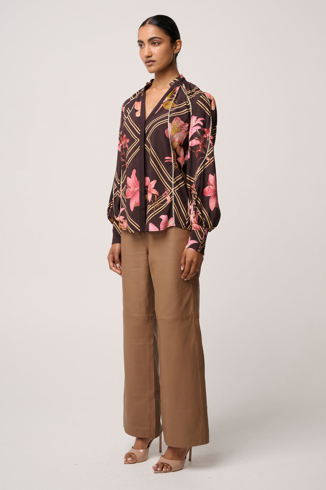 Illusion Viscose Blend Printed Blouse in Obsidian Bloom