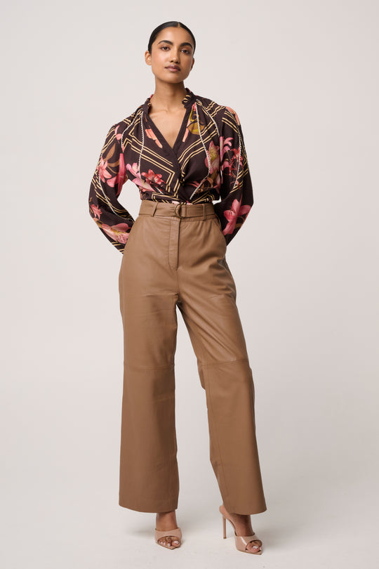 Illusion Viscose Blend Printed Blouse in Obsidian Bloom