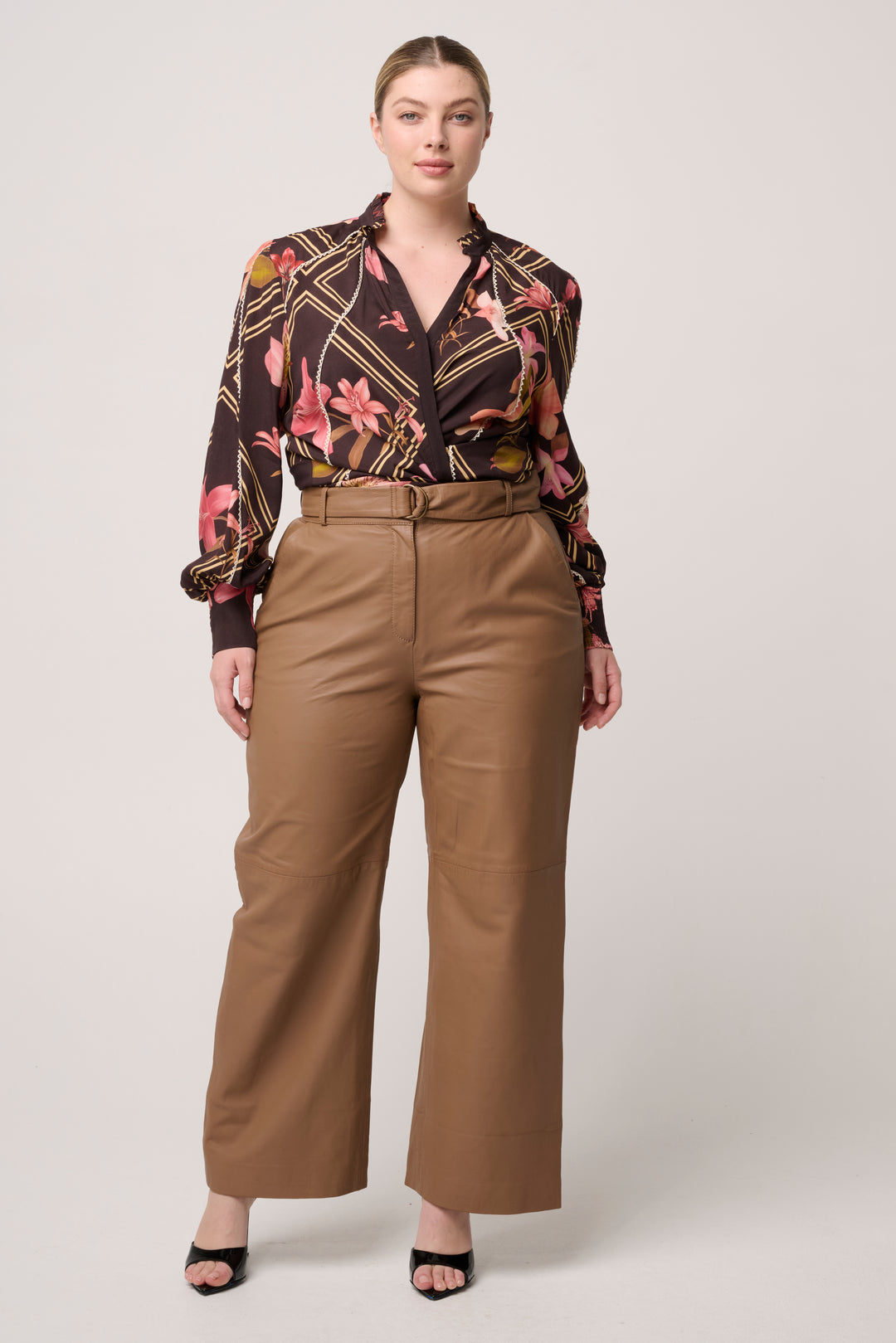 Illusion Viscose Blend Printed Blouse in Obsidian Bloom