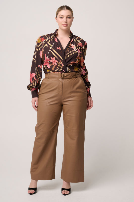 Illusion Viscose Blend Printed Blouse in Obsidian Bloom