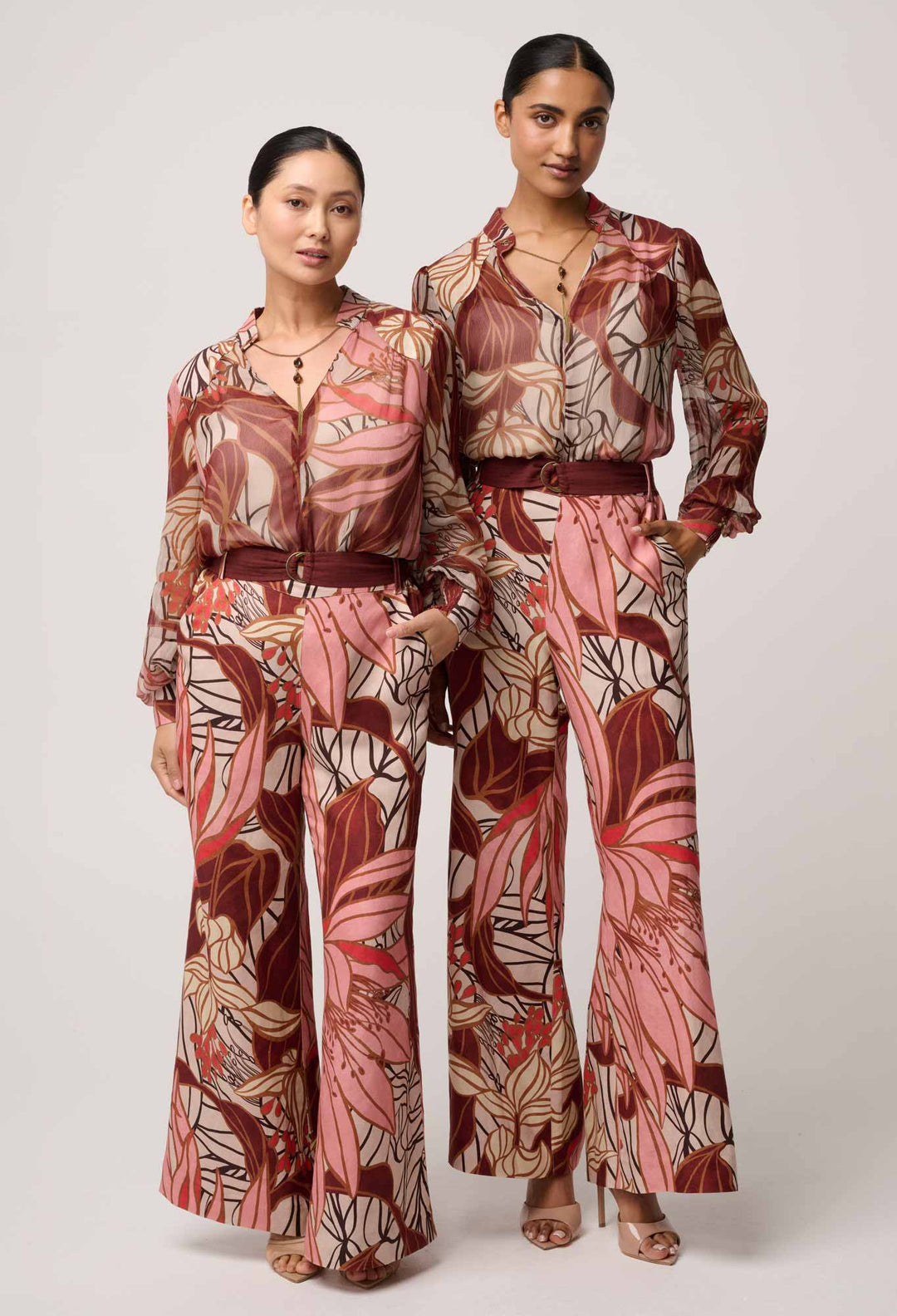 UNDER 5"4 Freya Sheer Viscose Blouse with Embellished Neck in Cathedral Botanic