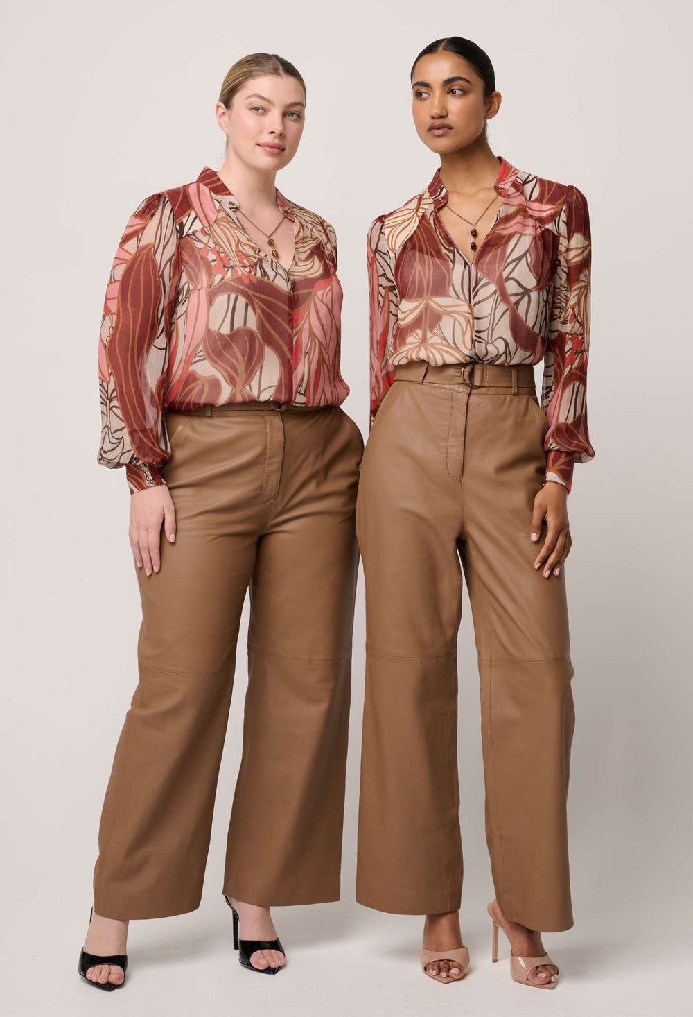 OnceWas Freya Sheer Viscose Blouse with Embellished Neck Detail in Cathedral Botanic