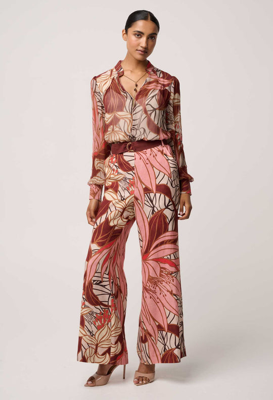 Freya Sheer Viscose Blouse with Embellished Neck Detail in Cathedral Botanic