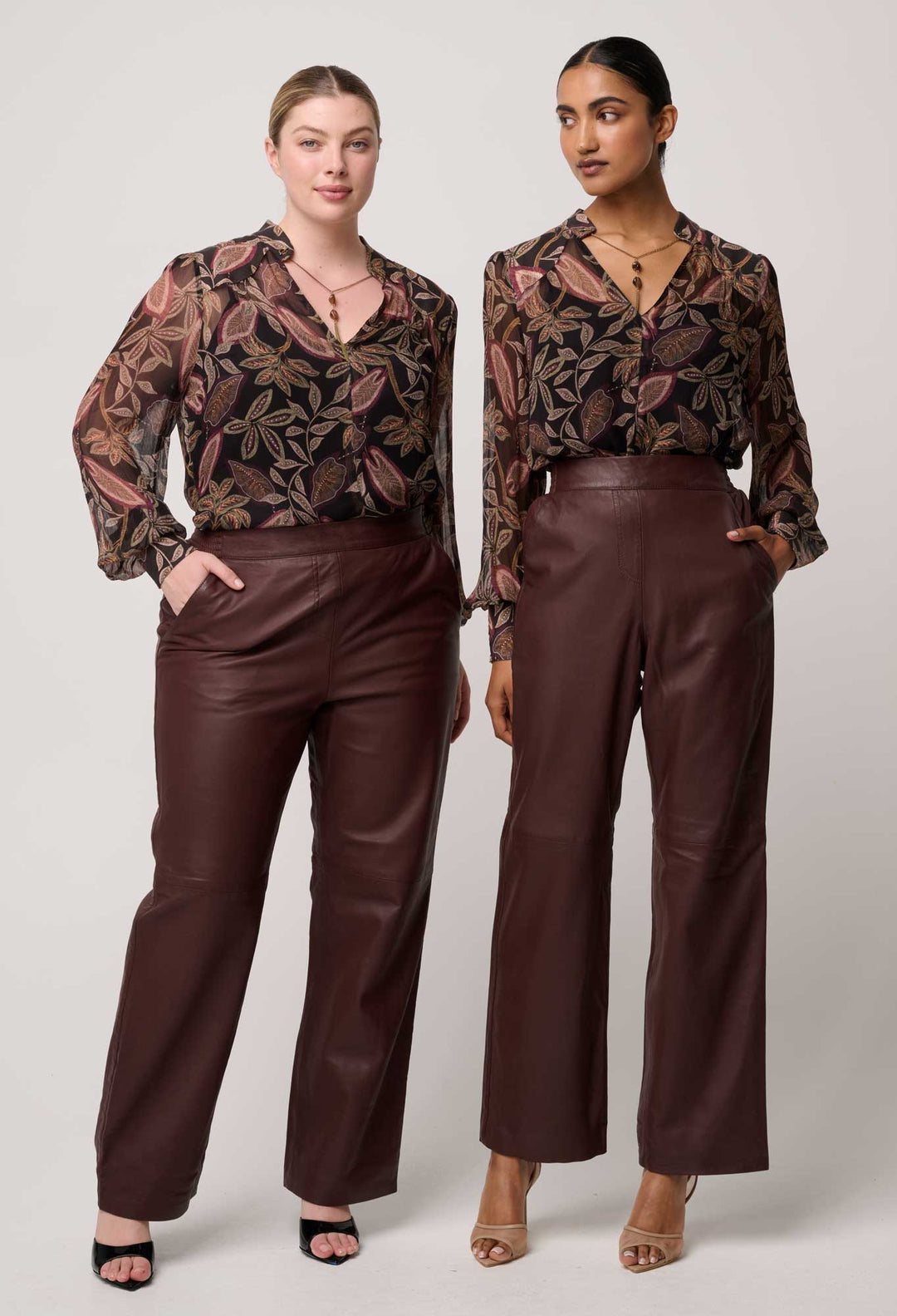 OnceWas Freya Sheer Viscose Blouse with Embellished Neck in Dark Tropique