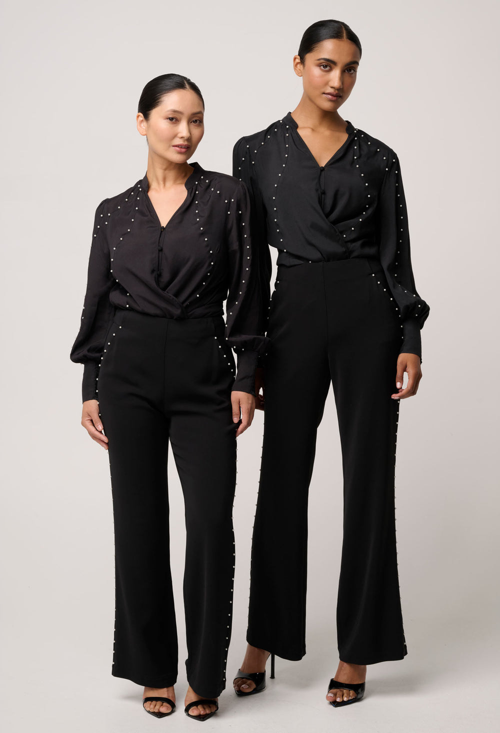 UNDER 5'4 Marcela Pearl Embellished Viscose Stretch Pant in Black