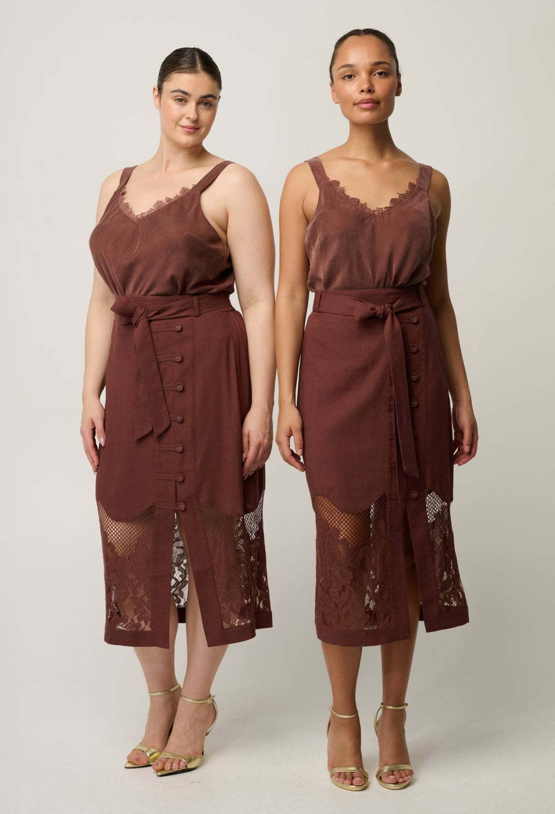 OnceWas Julien Cupro Blend Lace Trim Cami in Rosewood