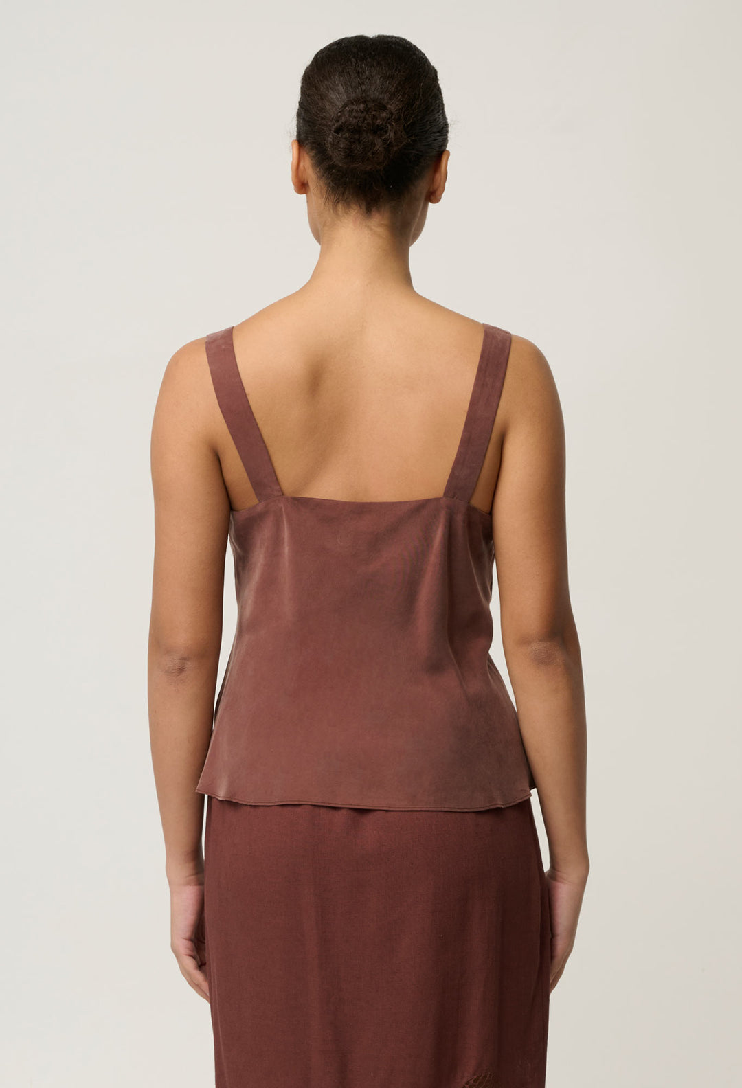OnceWas Julien Cupro Blend Lace Trim Cami in Rosewood