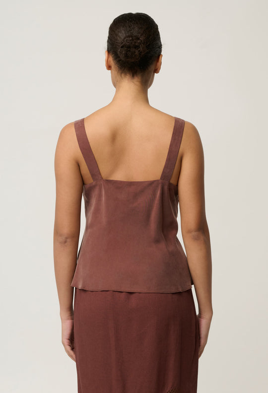 OnceWas Julien Cupro Blend Lace Trim Cami in Rosewood