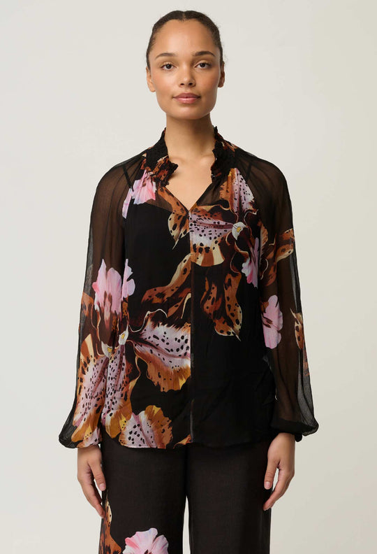 Maris Sheer Viscose Chiffon Blouse in Sunset Orchid