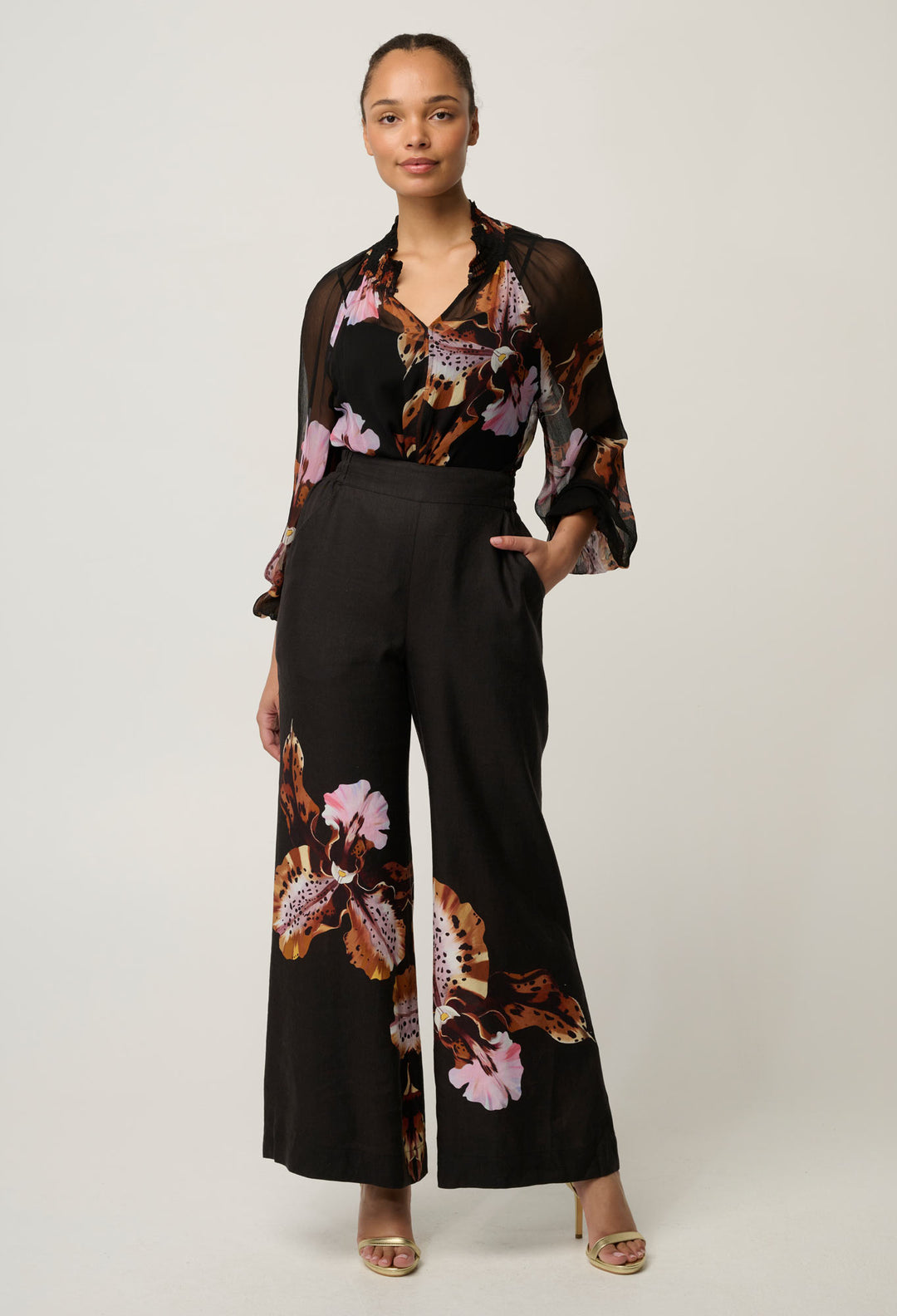 Maris Sheer Viscose Chiffon Blouse in Sunset Orchid