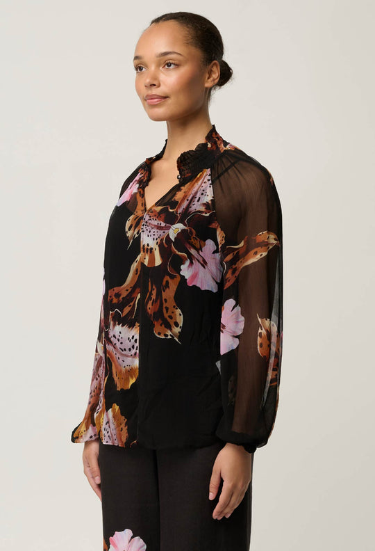 Maris Sheer Viscose Chiffon Blouse in Sunset Orchid