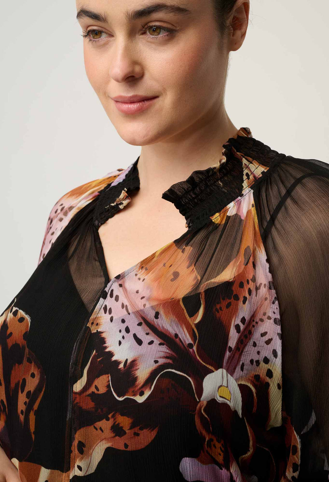Maris Sheer Viscose Chiffon Blouse in Sunset Orchid