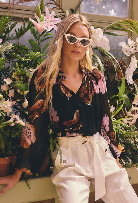 Maris Sheer Viscose Chiffon Blouse in Sunset Orchid