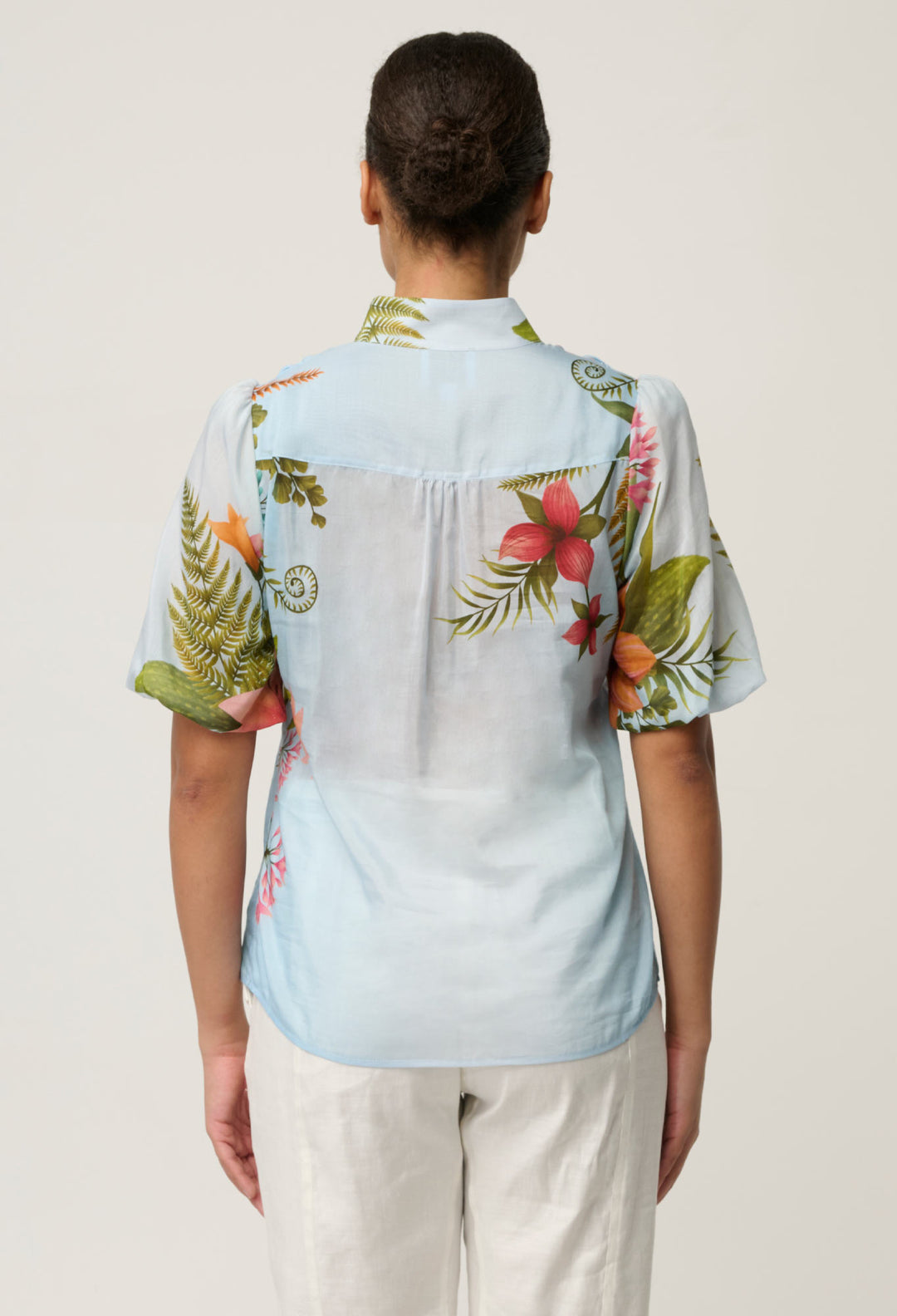 Coralie Cotton Silk Smock Blouse in Bloomscape