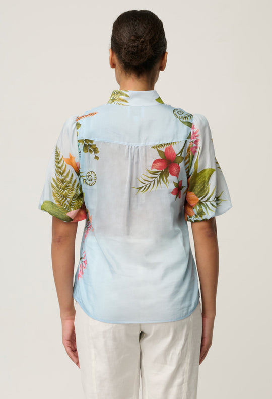 Coralie Cotton Silk Smock Blouse in Bloomscape