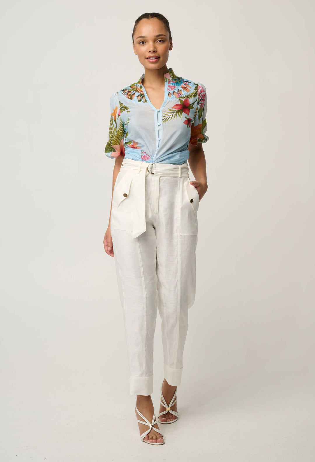 Coralie Cotton Silk Smock Blouse in Bloomscape