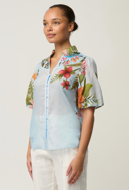 Coralie Cotton Silk Smock Blouse in Bloomscape