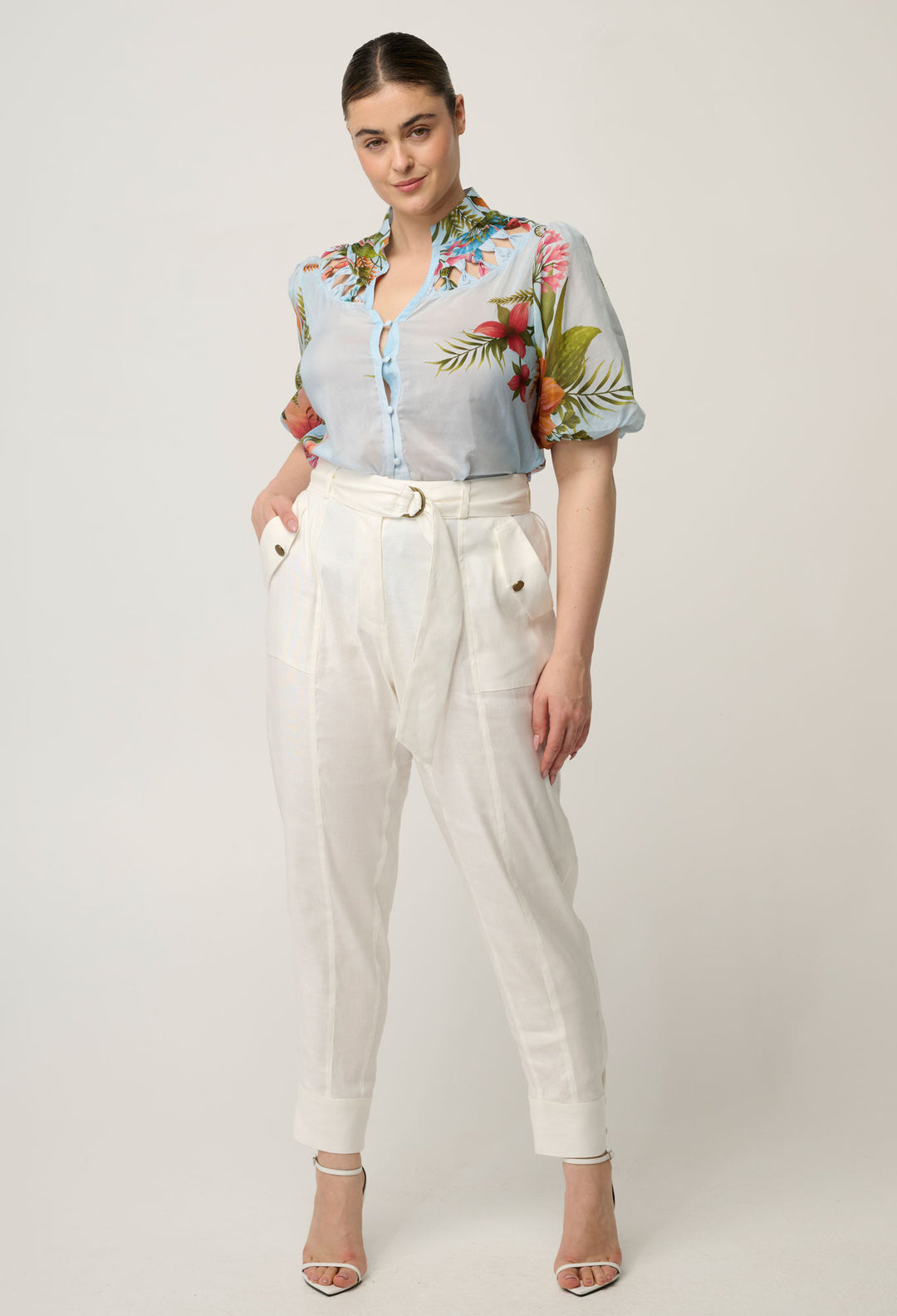 Coralie Cotton Silk Smock Blouse in Bloomscape