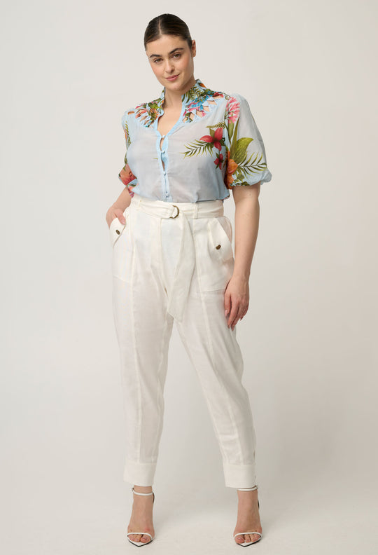 Coralie Cotton Silk Smock Blouse in Bloomscape