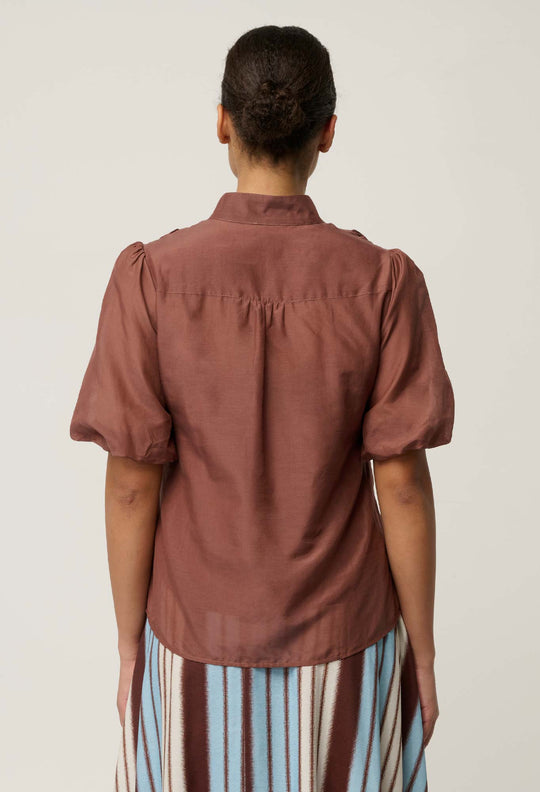 Coralie Cotton Silk Smock Blouse in Garnet
