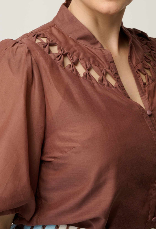 Coralie Cotton Silk Smock Blouse in Garnet