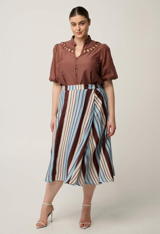 Coralie Cotton Silk Smock Blouse in Garnet