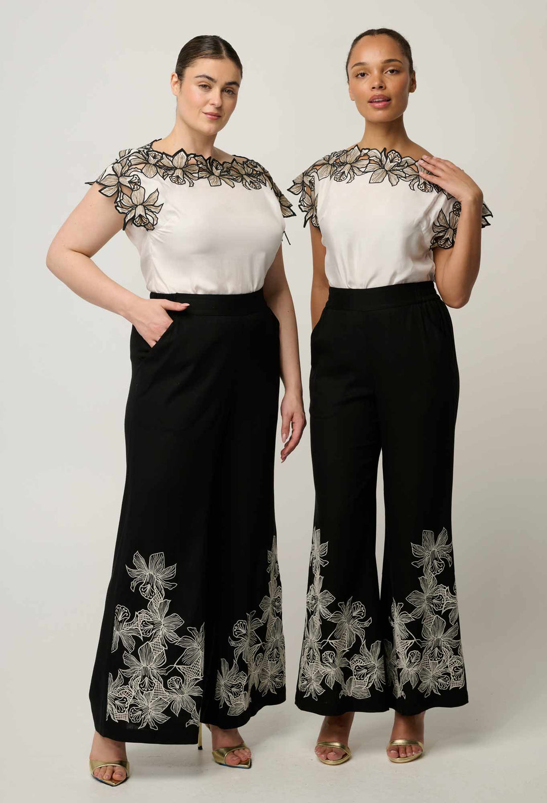 Eleanor Cupro Blend Embroidery Detail Wide Neck Top in Ivory