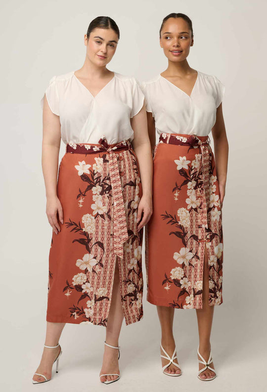 OnceWas Kasia Cupro Crossover Petal Sleeve Blouse in White