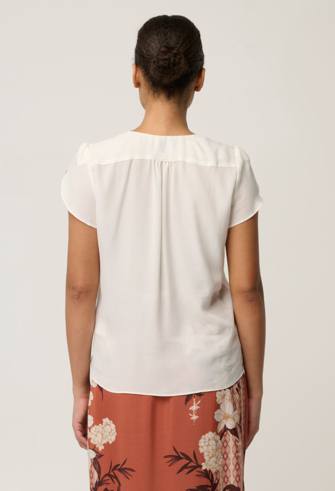 OnceWas Kasia Cupro Crossover Petal Sleeve Blouse in White