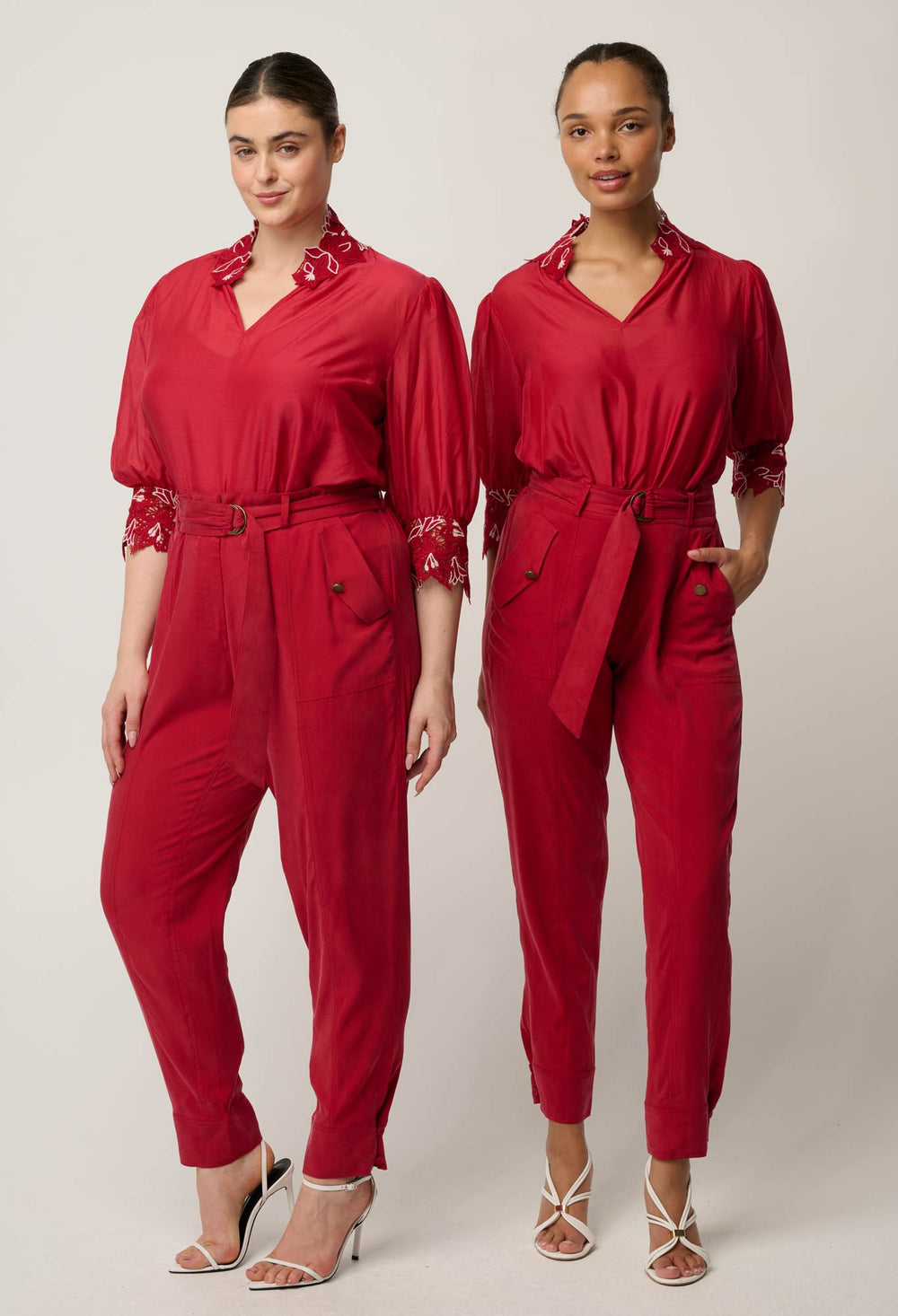 Jardin Cotton Silk Lace Blouse in Dahlia Red