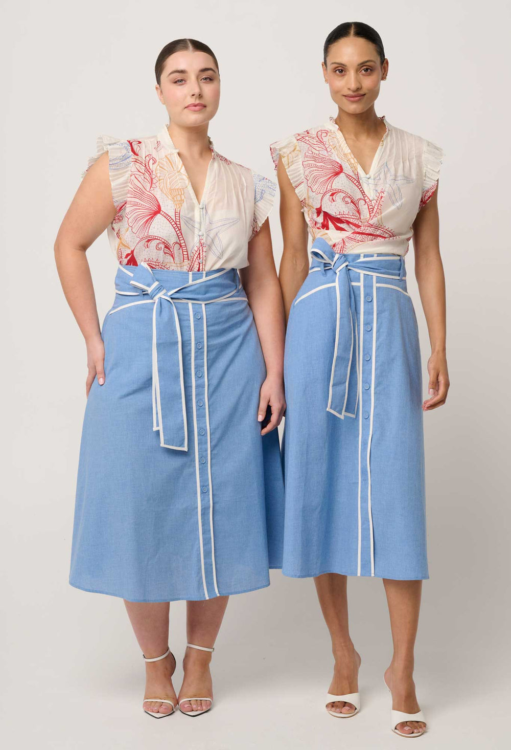 Reverie Cotton Silk Pleated Sleeve Top in Maritime Jewel