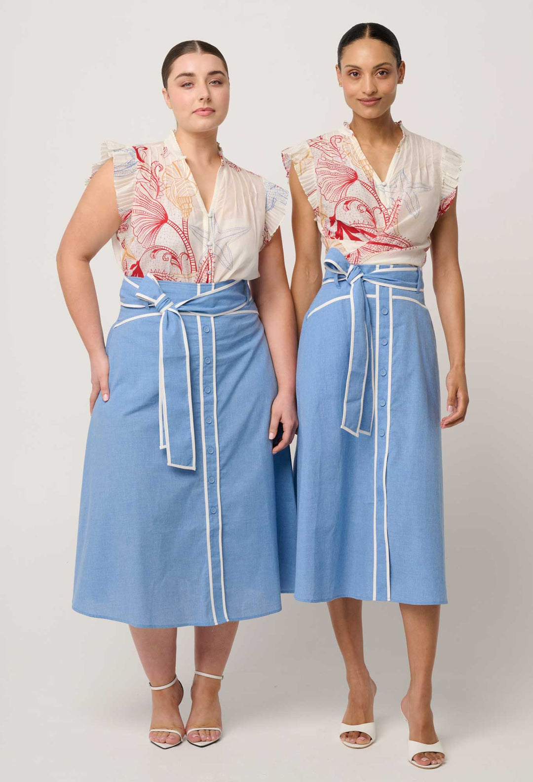 Reverie Cotton Silk Pleated Sleeve Top in Maritime Jewel