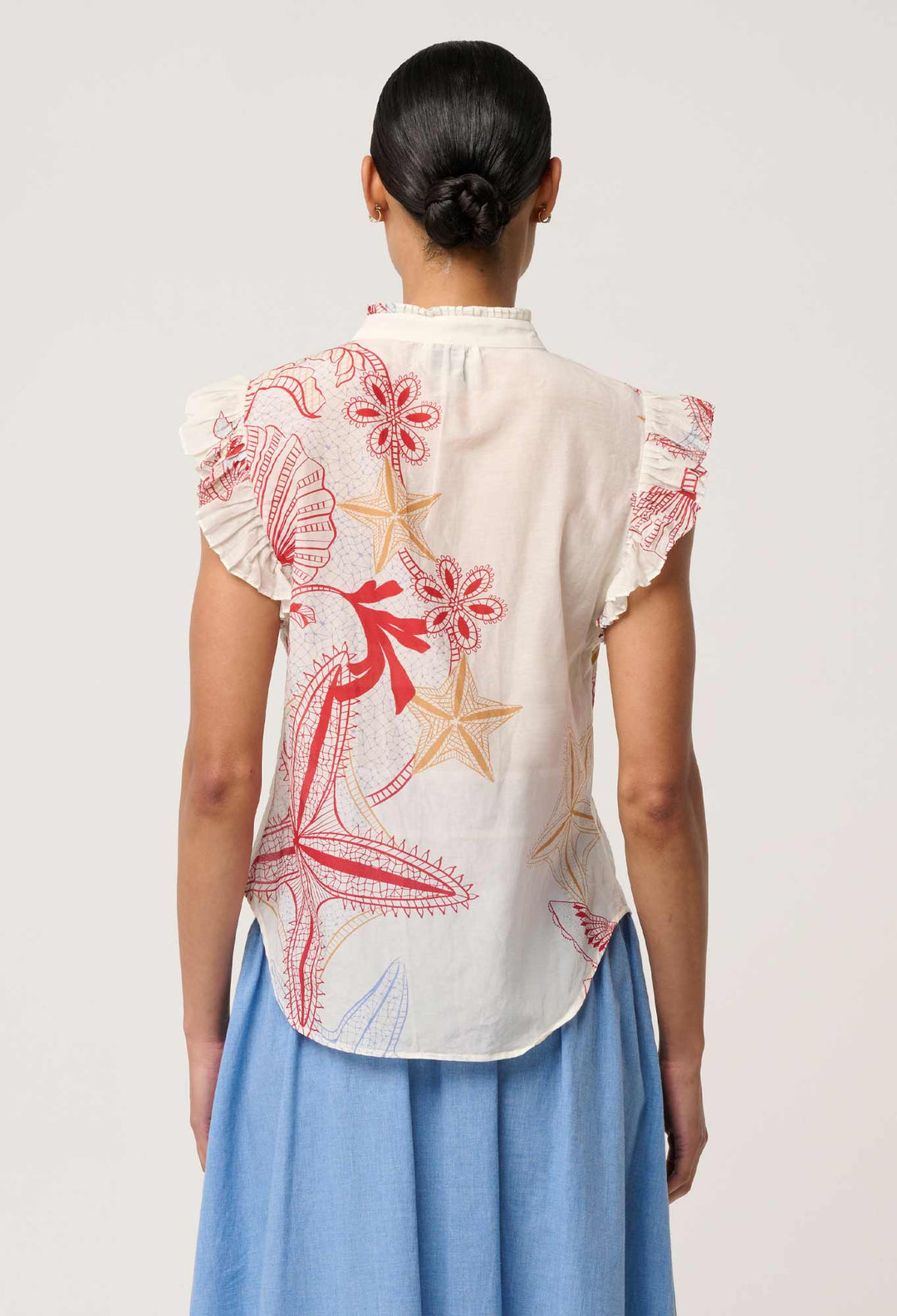 Reverie Cotton Silk Pleated Sleeve Top in Maritime Jewel