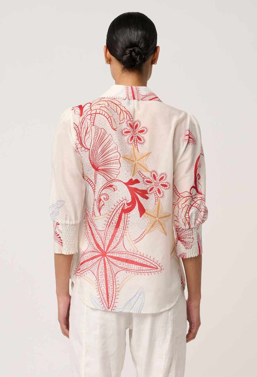 Gwen Cotton Silk Lace Trim Shirt in Maritime Jewel
