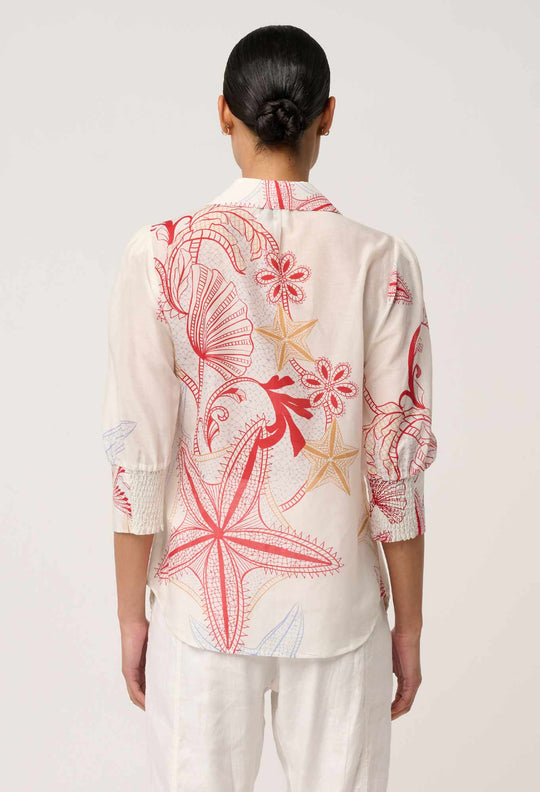Gwen Cotton Silk Lace Trim Shirt in Maritime Jewel